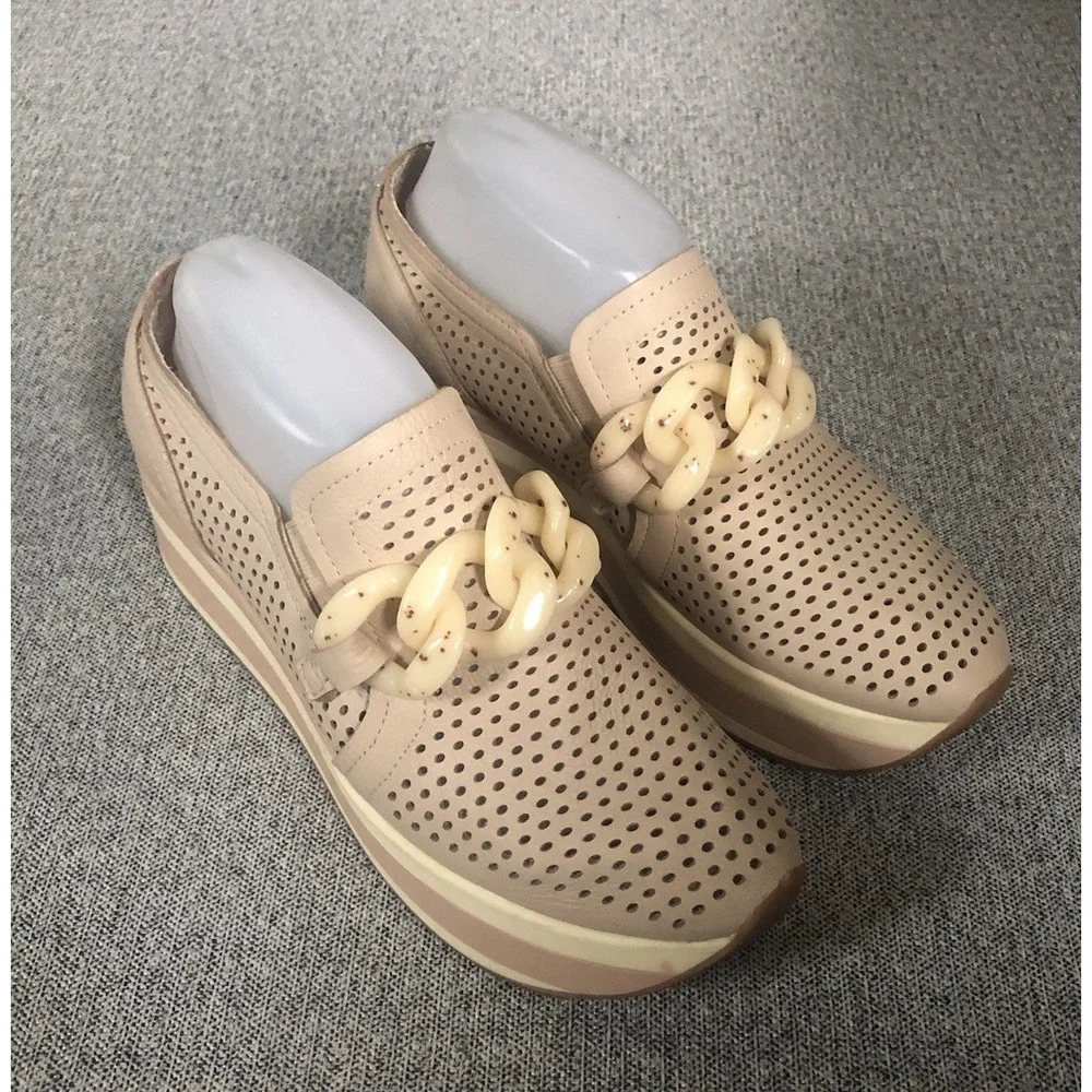 Dolce Vita Jhenee Shoes Perforated Platform slip-on Sneakers Sand Nubuck Women 8